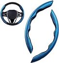 2Pcs Carbon Fiber Car Steering Wheel Cover for Civic II Shuttle (EE) 1988-1991, Breathable Anti-slip Comfortable Steering Wheel Accessories,Blue