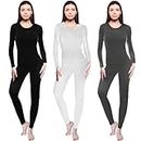 Patelai 3 Sets Thermal Underwear for Women with Fleece Lined Long Underwear Women Base Layer Women Cold Weather(Black, White, Gray, X-Large)