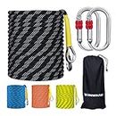 Climbing Rope, 32ft/65ft/98ft/165ft/230ft High Strength Outdoor Safety Static Rock Climbing Rope, Escape Rope, Rappelling Rope, Fire Rescue Parachute Rope (Blcak 8mm, 65FT(20M))