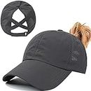 Womens Criss Cross Ponytail Baseball Cap,High Messy Bun Ponycap Quick Drying Mesh Outdoor Sports Hat with Ponytail Hole Adjustable Travel Summer Hat (Dark Gray, One Size)