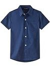 Spring&Gege Boys' Short Sleeve Dress Shirts Formal Uniform Woven Solid, Navy Blue, 11-12 Years