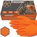 Xtremeauto Nitrile Gloves - Disposable Gloves, Diamond Grip Orange Gloves - Powder-free & Latex Free Nitrile Gloves, Extra Thick & Strong Rubber Gloves Mechanics Gloves (1 Box, Extra Large)