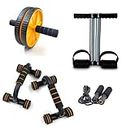 LIVOX Push Up Bar Double Spring Tummy Trimmer with Double Wheel Abs Roller Skipping Rope for Home Gym Exercise Equipment for Men and Women Full Body Exercise Gym Kit for Home Workout