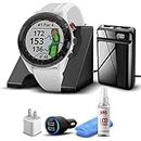 Garmin Approach S62 GPS Golf Watch (Black Bezel/White Band) + Charging Base + USB Wall Cube + USB Car Adapter + 6Ave Cleaning Kit w/Virtual Caddie Mapping (Bundle) (010-02200-01)