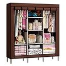KRISHYAM® Portable Clothes Closet Home Wardrobe Clothes Storage Organizer Portable Fabric Collapsible Wardrobe with Shelves(Brown)