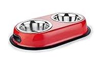 Pet Wholesale Stainless Steel Dog Bowl/Dog Food Bowl/Dog Double Dinner Set - Metallic- 1600 ml - Large (Colour May Vary)