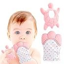 Liname 2 Pack Deluxe Teething Set Includes Teething Mitten for Babies & Teething Toy - Baby Chew Toy & Teething Glove - Safe(BPA Free) Infant Teething Mitt - Baby Teether Toy - Hand Teether for Babies