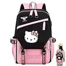 PALAY® Hello Kitty Teen Girls Laptop Backpack, Travel School Bag with USB Charging Port and Headphone Jack, Girls Large Backpack 14 Inches Laptop Bag Cartoon Backpack School Gift for Kids (Pink)