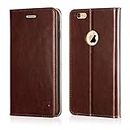 Belemay iPhone 6s Plus Case, iPhone 6 Plus Case, Genuine Leather Case Slim Wallet Flip Cover [Durable Soft TPU Inner Case] Card Holder Slots, Kickstand, Cash Pocket Compatible iPhone 6/6s Plus, Brown