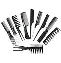 Bae Beaute 10 pieces professional Salon hair comb set| diffrent sizes and designs| for hairstyles and hair cutting | BLACK