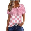 Deals of The Day Lightning Deals Today Prime Clearance Womens Tops 2024 Summer Short Sleeve T Shirts Dressy Casual Button Decor Tops Trendy Floral Graphic Blouse Cute Boho Tees