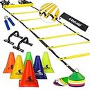 BELCO SPORTS 6 Inch Cones Pack 10,20 Space Markers and 8 Meter Ladder with Pushup Stand & Gripper Agility Combos