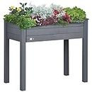 Outsunny 34"x18"x30" Elevated Planter Box with Legs Wooden Patio Raised Garden Bed Outdoor Flower Stand Yard Plant Table Raised Flower Planter w/Inner Bag Dark Grey