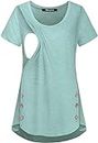 Summer Nurse Shirt, Quinee Women Crew Neck Boutique Clothing Trendy Blouse for Juniors Button Side Maternity Breastfeeding Tunic Pregnancy Tops Flowing Hem Office Wear Mint Green XL