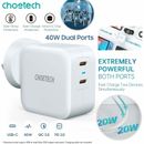 Choetech PD6009 USB-C PD 40W FAST Wall Charger Dual Type C Port Power Adapter