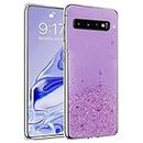 Vonzee® Glitter Case Compatible with Samsung Galaxy S10, Non Moving Glitter Stars Cover Soft TPU + Hard PC Bumper Bling Cover for Women Girls Protective Shockproof Phone Case (Purple)