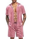 LecGee Men Two Piece Loungewear Beach Set Outfits Pink Short Rave Shirts Tracksuit 2pcs Velour Summer Set(Pink,XX-Large)