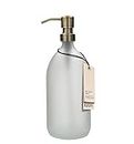 Kuishi Matt Glass White Soap Dispenser Pump Bottle [1000ml, Gold], Glass Bottle Soap Dispenser with Stainless Steel Pump, White Bathroom Accessories (BPA-Free)