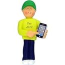 Male Boy Smartphone Smart Cell Phone Always Texting Christmas Ornament Gift Can Be Personalized