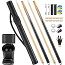 Syhood Pool Cue Sticks Case and Repair Accessories Set Including 58 Inch Maple Professional Pool Cue Sticks 13 mm Tip 1 Pool Cue Case and Pool Cue Tips Replacement Kit for Billiard (Black,2 Pcs)