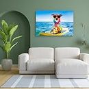 ArtzFolio Dog Surfing On A Surfboard | Unframed Premium Canvas Painting for Bedroom & Living Room | 42 x 28 inch (107 x 71 cms)