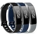 PACK 3 Silicone Bands for Fitbit Inspire HR & Fitbit Inspire 2 & Fitbit Inspire & Ace 2 Replacement Wristbands for Women Men Small Large (Small: for 5.5"-7.9"wrists, Black+Navy Blue+Gray)