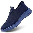 Mens Walking Shoes Lightweight Breathe Mesh Running Shoes Slip On Fashion Tennis Sneakers Comfort Gym Workout Zapatos de Hombre, Blue, 6.5