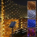 Solar Net Mesh Curtain Lights LED Fairy String Lights Garden Outdoor Waterproof