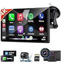 PLZ 9" Wireless Portable Apple Carplay Android Auto Car Stereo Plug in Car Play Touch Screen, 4K Dash Cam & 1080P Backup Camera, G-Sensor, Bluetooth 5.3 FM Radio Transmitter, Audio Receiver, Airplay