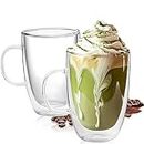YMMIND Set of 2 Double Walled Glass Coffee Mugs 16 Ounces Insulated Layer Coffee Cups with Handle Borosilicate Glass Espresso Cup for Hot Beverage,Cappuccino,Tea,Latte,Wine,Microwave Safe