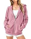BTFBM Womens Zip Up Hoodies Oversized Sweatshirts Loose Fit Fall Outfits Casual Long Sleeve Hoodies Pullover(Solid Pink,Small)
