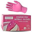 Mastermed Nitrile Gloves 3.5g, Allergy-safe, Powder-free, Latex-Free, Natural Rubber, Disposable, Medical, Cleaning, Examination, Chemicals, Tattoos, General use, Food Safe - (100pcs, Pink, Small)