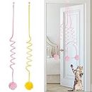 Fanshiontide 2 Packs Door Hanging Cat Toy,Hanging Door Cat Plush Toy Teaser Toys Retractable Cat Toy Interactive Cay Toy with Bells for Indoor Cat Kitten Hunting Exercising(Pink+Yellow)