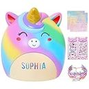 Piggy Bank Girls Unicorn Piggy Banks Cute Unbreakable Resin Coin Money Bank with Stickers Bracelet Set for Kids Toddlers, Rainbow