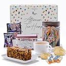 Hampers & Gourmet Gifts for Elderly Women, Couples, Friends by Hattie's Gifts - Afternoon Tea Hamper with Salted Caramel Fudge in Steven Brown Art Tin, Biscuits & Dundee Cake