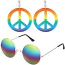 Bememo Hippie Dressing Accessory Set 1 Pair of Hippie Style Peace Sign Earrings and 1 Pair of Hippie Glasses