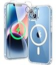 FNTCASE for iPhone 13 Phone Case: iPhone 14 Phone Clear Case Magnetic Military Grade Drop Protection Anti Yellowing Cell Phone Cover - Rugged Durable Shockproof Protective Bumper - 6.1 Inch (Clear)