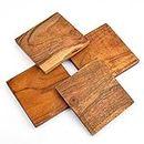 Chetak Furniture Wooden Tea Coaster Set Fro Home | Sheesham Wood, Natural Brown, Set of 4 | CF-COASTER-4-01