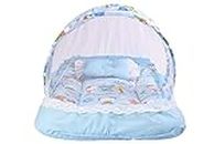Kwitchy Baby Cotton Bedding Set New Born Mattress With Mosquito Net (0-6 Months) (Blue, Single Size)