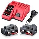 GROWFEAT 18V 2Pack 7.0Ah Battery and Charger Combo Kit Replacement for Milwaukee M-18 Battery, Lithium-ion 18volt Compatible with Milwaukee Battery 18V Cordless Tools
