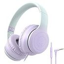 rockpapa L22 Wired Headphones for Kids Girls Boys Women with Microphone, Foldable Stereo 3.5mm Corded Headphones for School Classroom Chromebooks Computer Laptop Phone Airplane (Purple)