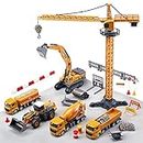 cute stone Construction Vehicles Truck Toy Playset, Kids Engineering Truck set, Crane, Excavator, Cement, Fuel Truck, Wheel Loader W/ 3 Interchangeable Parts, Truck Toy Gift for Toddlers Boys Children