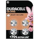 Duracell - Pilas de botón de litio 2032 de 3 V, paquete de 4, con Tecnología Baby Secure, para uso en llaves con sensor magnético, básculas, elementos vestibles, dispositivos médicos (DL2032/CR2032)