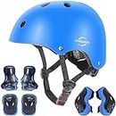 SLA-SHOP Kids Boys and Girls Protective Gear Set, Outdoor Sports Safety Equipment 7Pcs Child Helmet Knee &Elbow Pads Wrist Guards for Roller Scooter Skateboard Bicycleï¼Ë†3-8Years Oldï¼â€° (Blue)