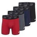 New Balance Men's 5" Performance No Fly Boxer Brief (4 Pack), Pigment/Team Red/Lead/Black, Small