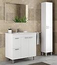 Miroytengo Pack Mobiliario baño Mueble con lavamanos cerámico y Columna Color Blanco
