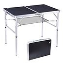 Sportneer Folding Table 3ft, 2 Adjustable Height Camping Table with Mesh Layer Portable Aluminum Folding Camping Table Lightweight Folding Camp Tables Outdoor Table for Picnic Beach BBQ Cooking Dining
