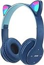 Daemon Headphones, Bluetooth Wireless Headphones for Kids Teens Adults, Over-Ear Bluetooth Headphones with Microphone, Cat Ear Headphones for Girls Women (Dark Blue)