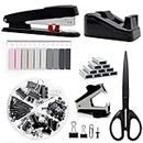 Black Office Supplies,Black Desk Accessories,Stapler and Tape Dispenser Set for with Large Stapler,Tape Dispenser, Staple Remover, Staples, Clips,Scissor and Tabs,Gifts for Office Clerks
