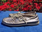 SPERRY TOP SIDER for J CREW Boat Deck Loafers SILVER LEATHER Womens Shoes Sz 6